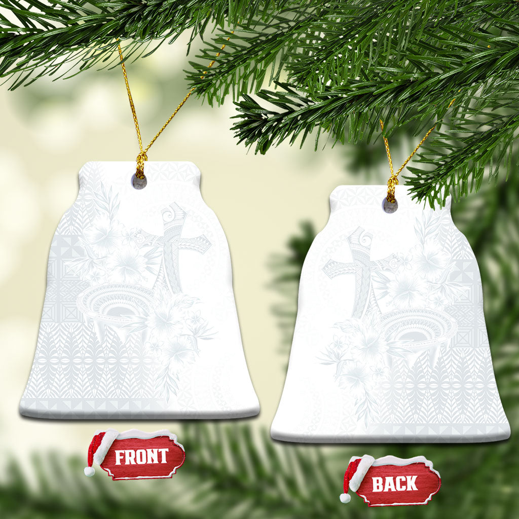 Tonga Ngatu Kupesi White Sunday Fakame Ceramic Ornament Koe Otua Mo Tonga Ko Hoku Tofia LT7 Bell Flake White - Polynesian Pride