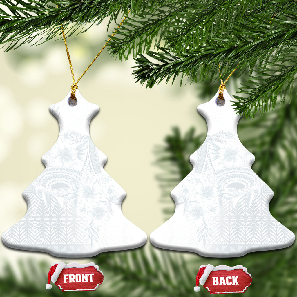 Tonga Ngatu Kupesi White Sunday Fakame Ceramic Ornament Koe Otua Mo Tonga Ko Hoku Tofia LT7 Christmas Tree White - Polynesian Pride