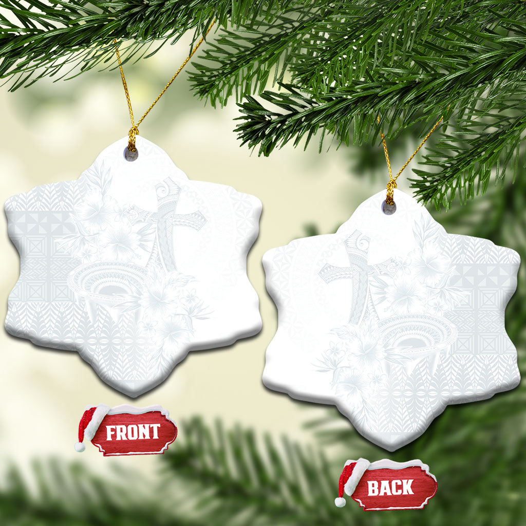 Tonga Ngatu Kupesi White Sunday Fakame Ceramic Ornament Koe Otua Mo Tonga Ko Hoku Tofia LT7 Snow Flake White - Polynesian Pride