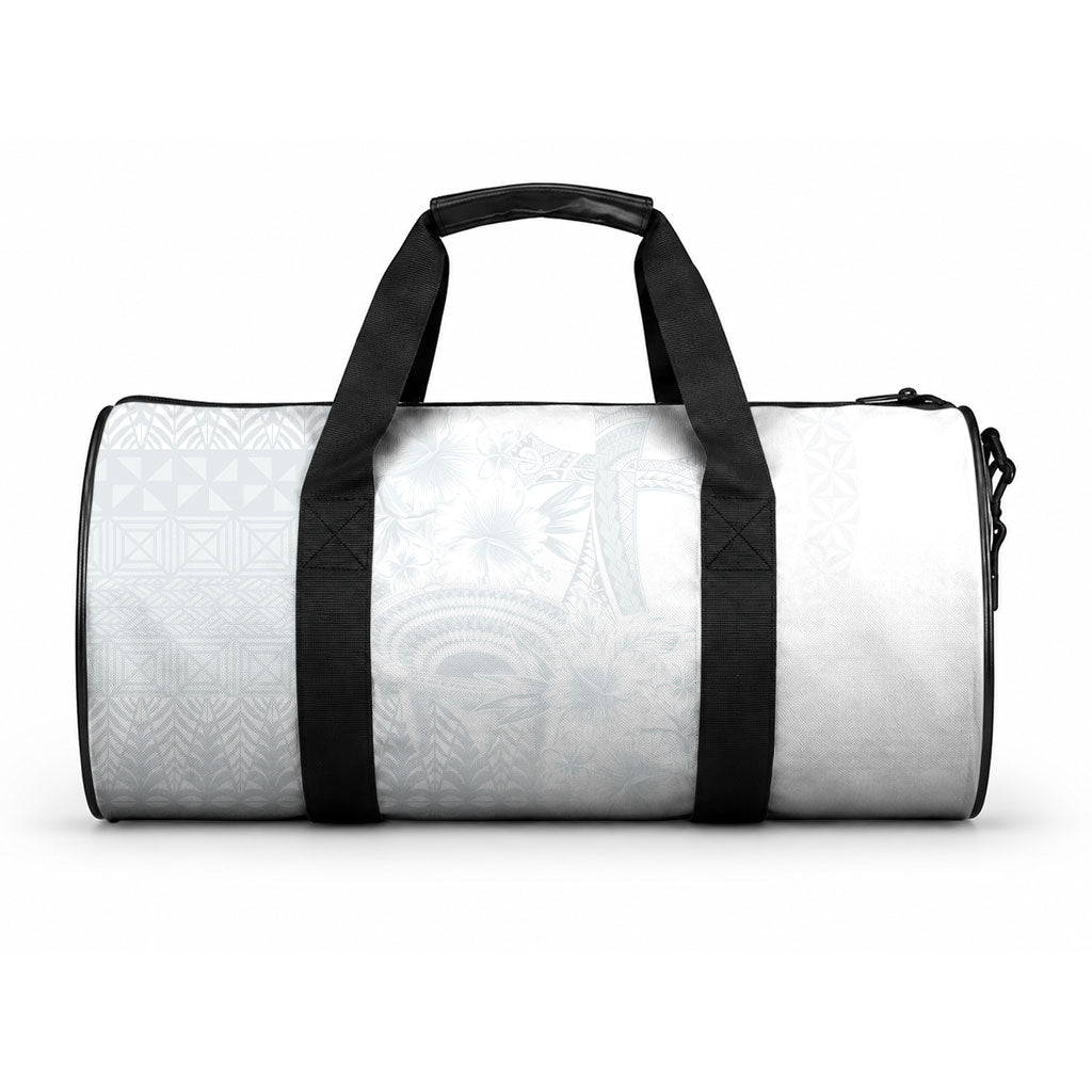 Tonga Ngatu Kupesi White Sunday Fakame Duffle Bag Koe Otua Mo Tonga Ko Hoku Tofia LT7 One size White - Polynesian Pride