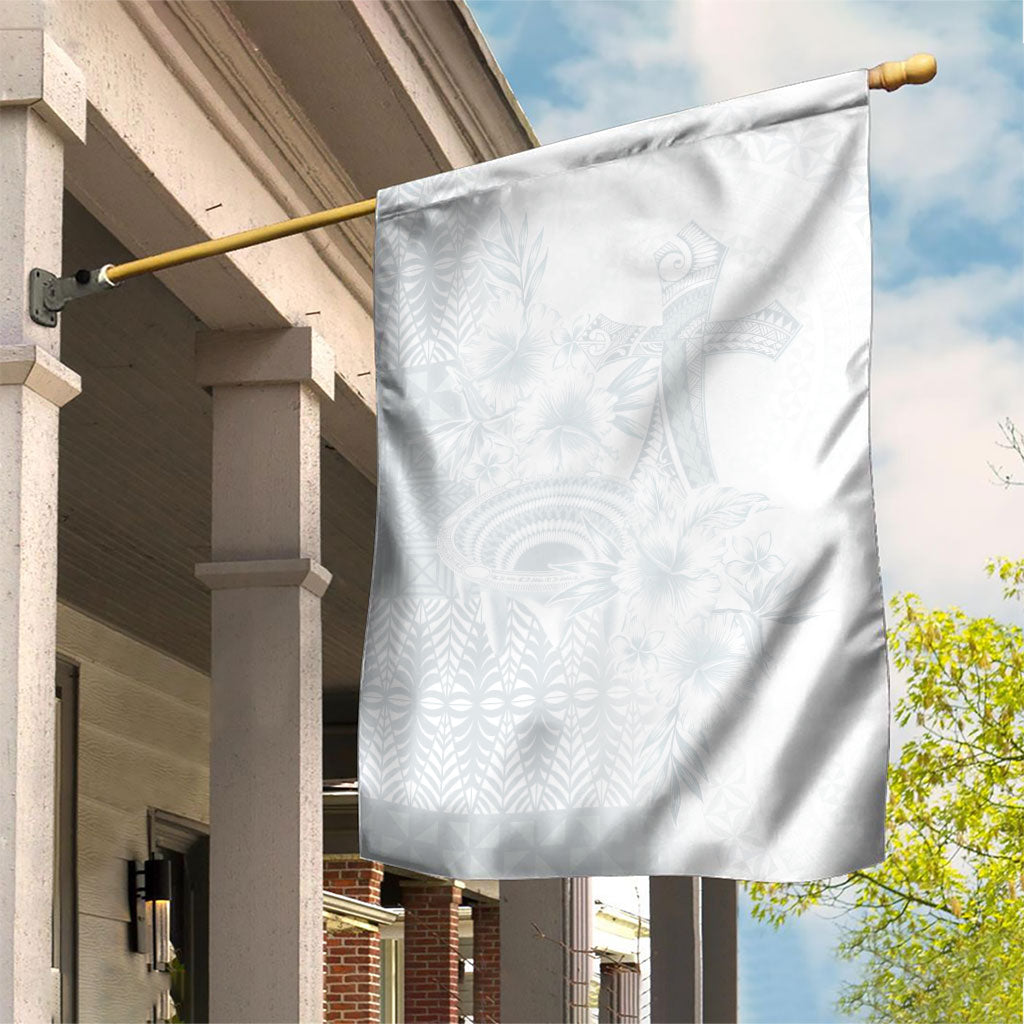 Tonga Ngatu Kupesi White Sunday Fakame Garden Flag Koe Otua Mo Tonga Ko Hoku Tofia LT7 House Flag White - Polynesian Pride
