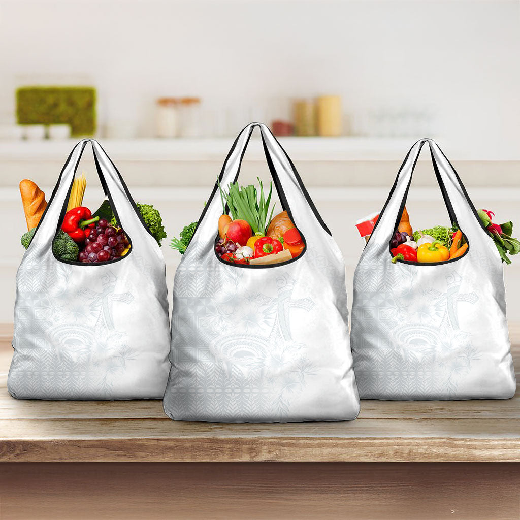 Tonga Ngatu Kupesi White Sunday Fakame Grocery Bag Koe Otua Mo Tonga Ko Hoku Tofia LT7 3-pack One Size White - Polynesian Pride