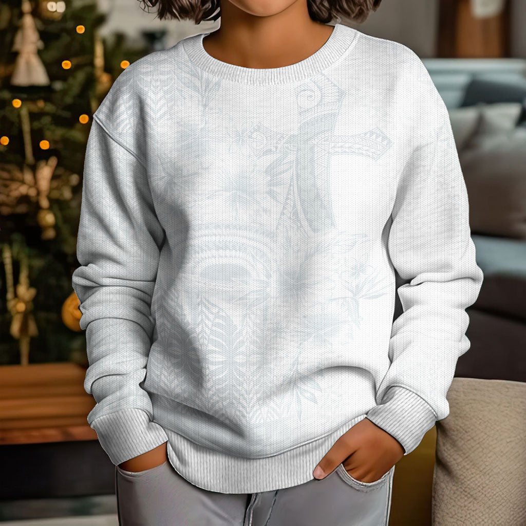 Tonga Ngatu Kupesi White Sunday Fakame Kid Ugly Christmas Sweater Koe Otua Mo Tonga Ko Hoku Tofia LT7 - Polynesian Pride