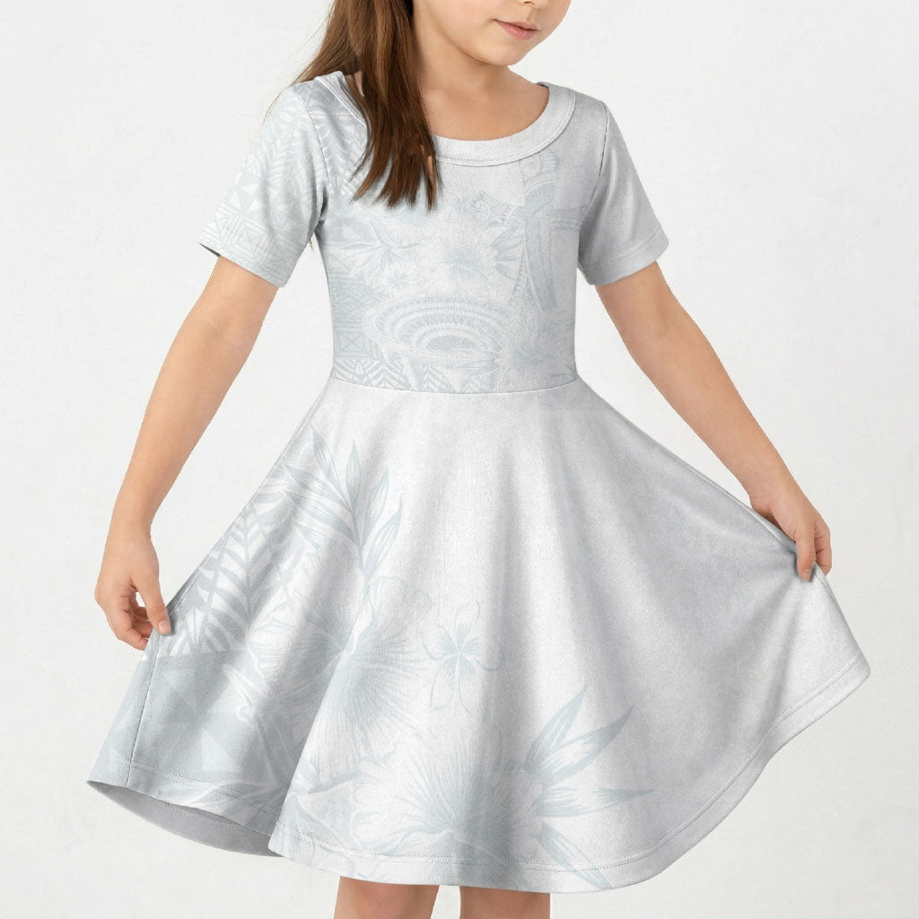 Tonga Ngatu Kupesi White Sunday Fakame Kid Short Sleeve Dress Koe Otua Mo Tonga Ko Hoku Tofia LT7 KID White - Polynesian Pride