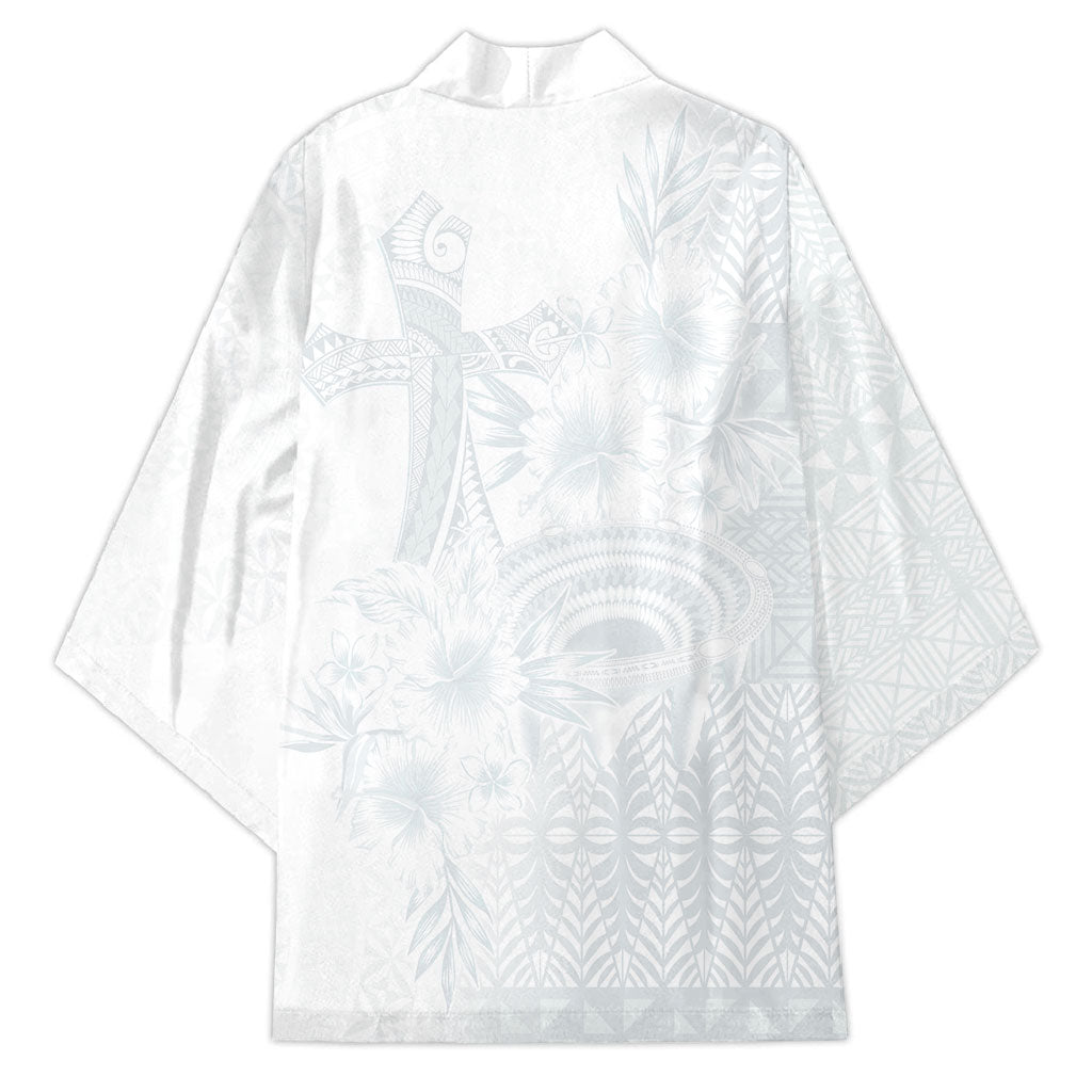 Tonga Ngatu Kupesi White Sunday Fakame Kimono Koe Otua Mo Tonga Ko Hoku Tofia LT7 - Polynesian Pride