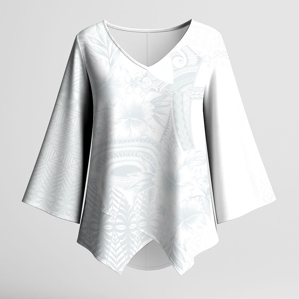 Tonga Ngatu Kupesi White Sunday Fakame Kimono Sleeve Blouse Koe Otua Mo Tonga Ko Hoku Tofia LT7 Female White - Polynesian Pride