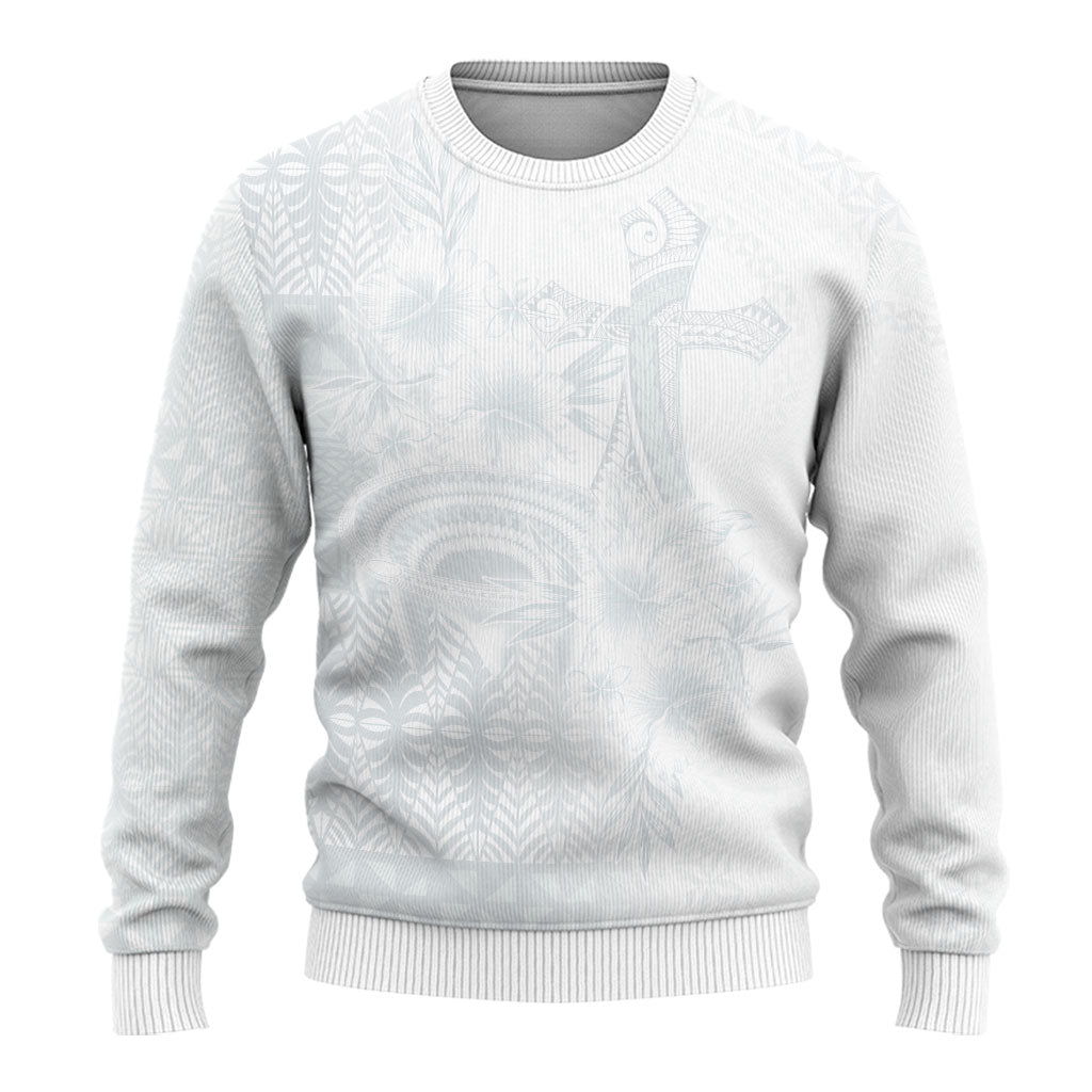 Tonga Ngatu Kupesi White Sunday Fakame Ugly Christmas Sweater Koe Otua Mo Tonga Ko Hoku Tofia LT7 - Polynesian Pride