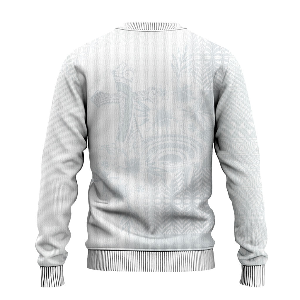 Tonga Ngatu Kupesi White Sunday Fakame Ugly Christmas Sweater Koe Otua Mo Tonga Ko Hoku Tofia LT7 - Polynesian Pride