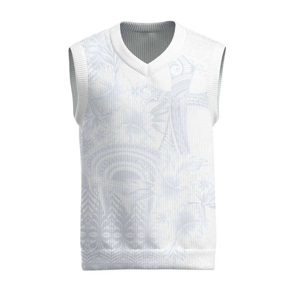 Tonga Ngatu Kupesi White Sunday Fakame Christmas Knitted V-Neck Vest Koe Otua Mo Tonga Ko Hoku Tofia LT7 White - Polynesian Pride