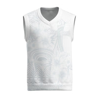 Tonga Ngatu Kupesi White Sunday Fakame Christmas Knitted V-Neck Vest Koe Otua Mo Tonga Ko Hoku Tofia LT7 White - Polynesian Pride