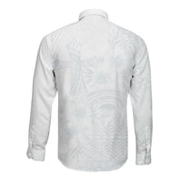 Tonga Ngatu Kupesi White Sunday Fakame Long Sleeve Button Shirt Koe Otua Mo Tonga Ko Hoku Tofia LT7 - Polynesian Pride