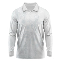 Tonga Ngatu Kupesi White Sunday Fakame Long Sleeve Polo Shirt Koe Otua Mo Tonga Ko Hoku Tofia LT7 White - Polynesian Pride