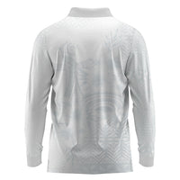 Tonga Ngatu Kupesi White Sunday Fakame Long Sleeve Polo Shirt Koe Otua Mo Tonga Ko Hoku Tofia LT7 - Polynesian Pride