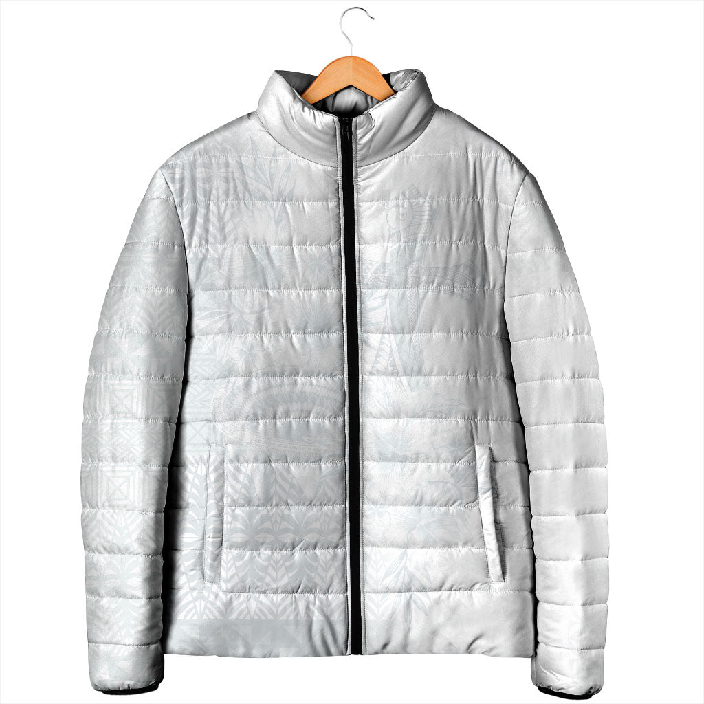 Tonga Ngatu Kupesi White Sunday Fakame Padded Jacket Koe Otua Mo Tonga Ko Hoku Tofia LT7 - Polynesian Pride