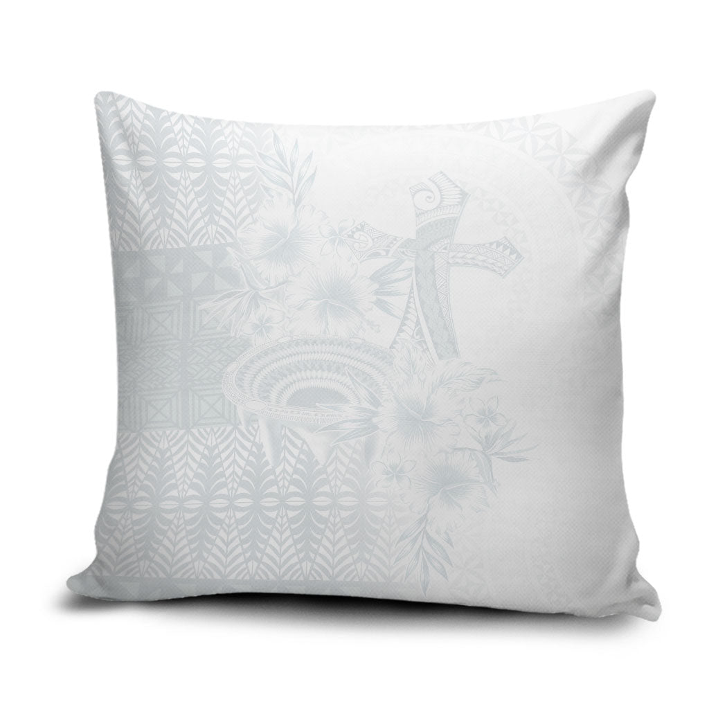 Tonga Ngatu Kupesi White Sunday Fakame Pillow Cover Koe Otua Mo Tonga Ko Hoku Tofia LT7 White - Polynesian Pride