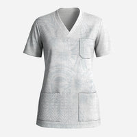 Tonga Ngatu Kupesi White Sunday Fakame Scrub Top Koe Otua Mo Tonga Ko Hoku Tofia LT7 Adult White - Polynesian Pride