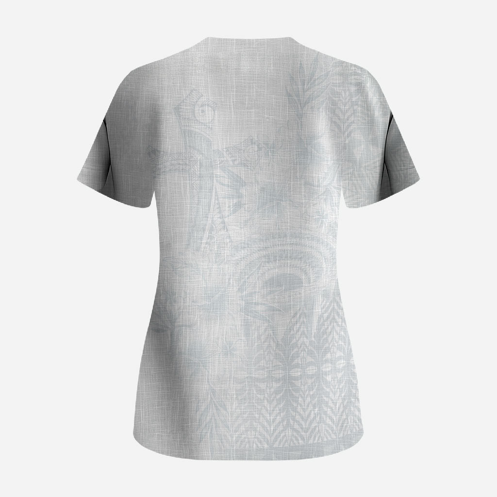 Tonga Ngatu Kupesi White Sunday Fakame Scrub Top Koe Otua Mo Tonga Ko Hoku Tofia LT7 - Polynesian Pride