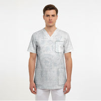 Tonga Ngatu Kupesi White Sunday Fakame Scrub Top Koe Otua Mo Tonga Ko Hoku Tofia LT7 - Polynesian Pride