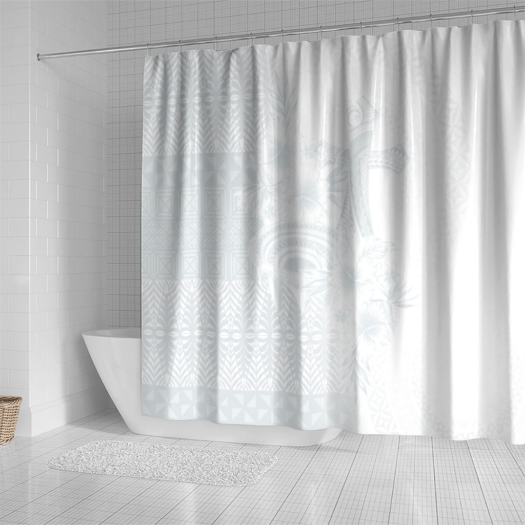Tonga Ngatu Kupesi White Sunday Fakame Shower Curtain Koe Otua Mo Tonga Ko Hoku Tofia LT7 - Polynesian Pride