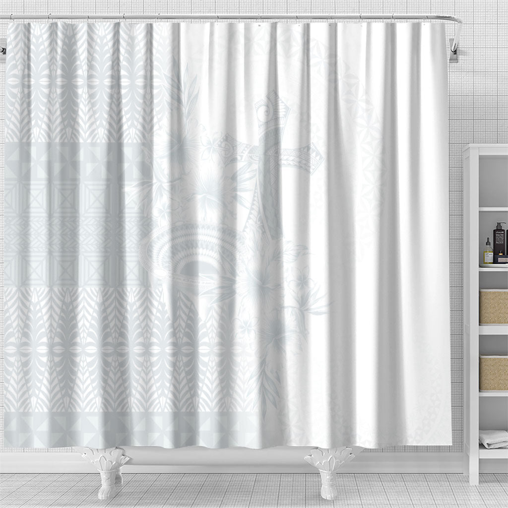 Tonga Ngatu Kupesi White Sunday Fakame Shower Curtain Koe Otua Mo Tonga Ko Hoku Tofia LT7 - Polynesian Pride
