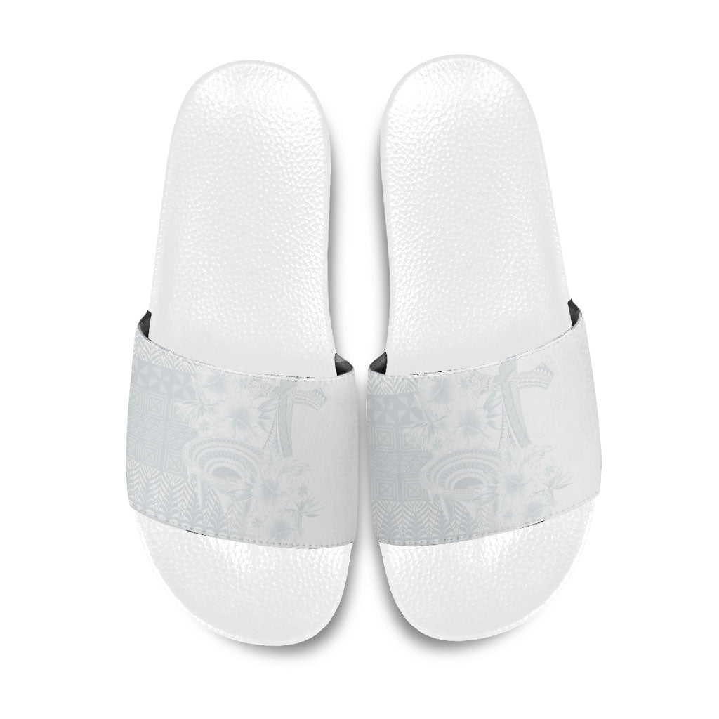 Tonga Ngatu Kupesi White Sunday Fakame Slide Sandals Koe Otua Mo Tonga Ko Hoku Tofia LT7 White - Polynesian Pride