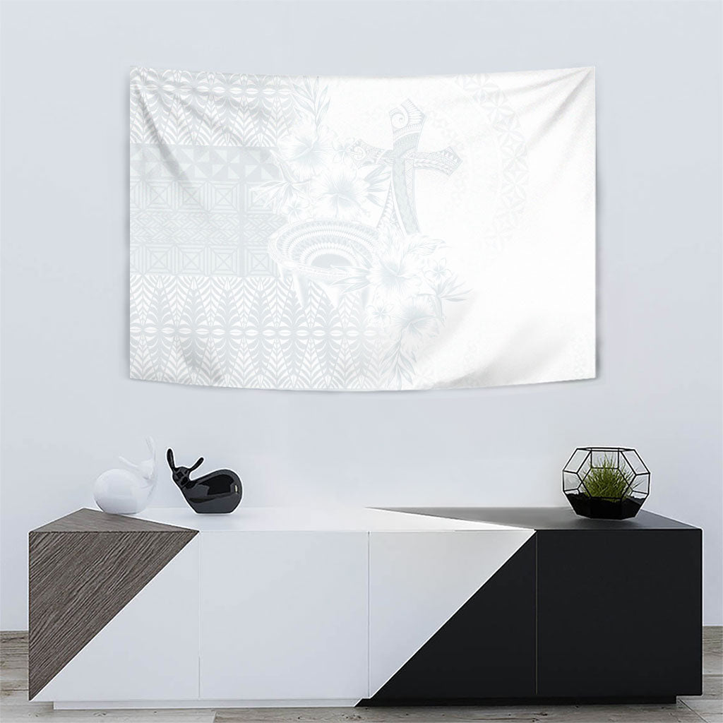 Tonga Ngatu Kupesi White Sunday Fakame Tapestry Koe Otua Mo Tonga Ko Hoku Tofia LT7 - Polynesian Pride