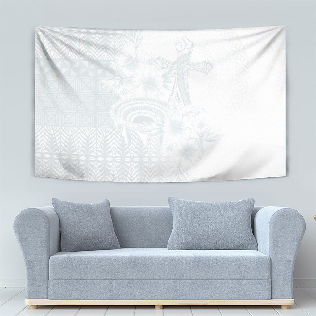 Tonga Ngatu Kupesi White Sunday Fakame Tapestry Koe Otua Mo Tonga Ko Hoku Tofia LT7 - Polynesian Pride