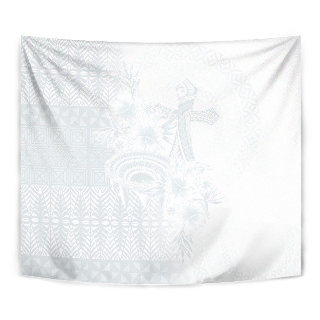 Tonga Ngatu Kupesi White Sunday Fakame Tapestry Koe Otua Mo Tonga Ko Hoku Tofia LT7 - Polynesian Pride
