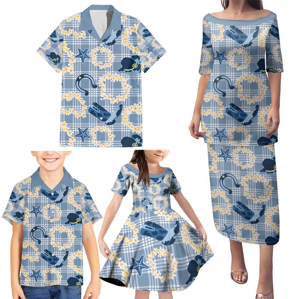 Aloha Hawaii Paniolo Jeans Palaka Family Matching Puletasi and Hawaiian Shirt Coastal Rodeo - Polynesian Pride