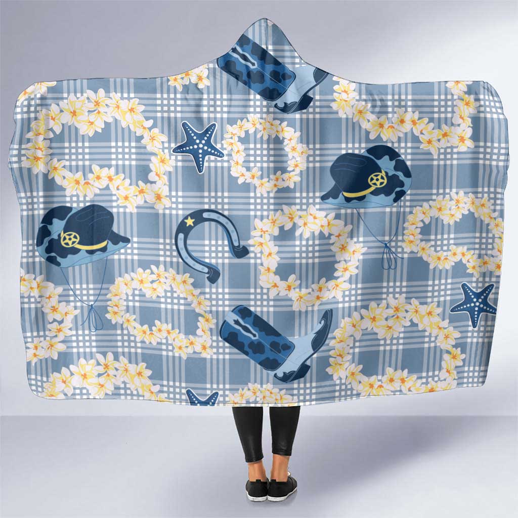 Aloha Hawaii Paniolo Jeans Palaka Hooded Blanket Coastal Rodeo LT7 One Size Pastel Blue - Polynesian Pride