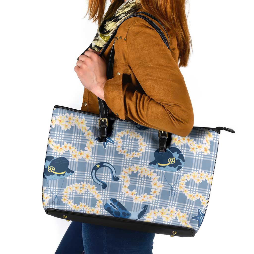 Aloha Hawaii Paniolo Jeans Palaka Leather Tote Bag Coastal Rodeo LT7 Pastel Blue - Polynesian Pride
