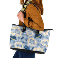 Aloha Hawaii Paniolo Jeans Palaka Leather Tote Bag Coastal Rodeo LT7 Pastel Blue - Polynesian Pride