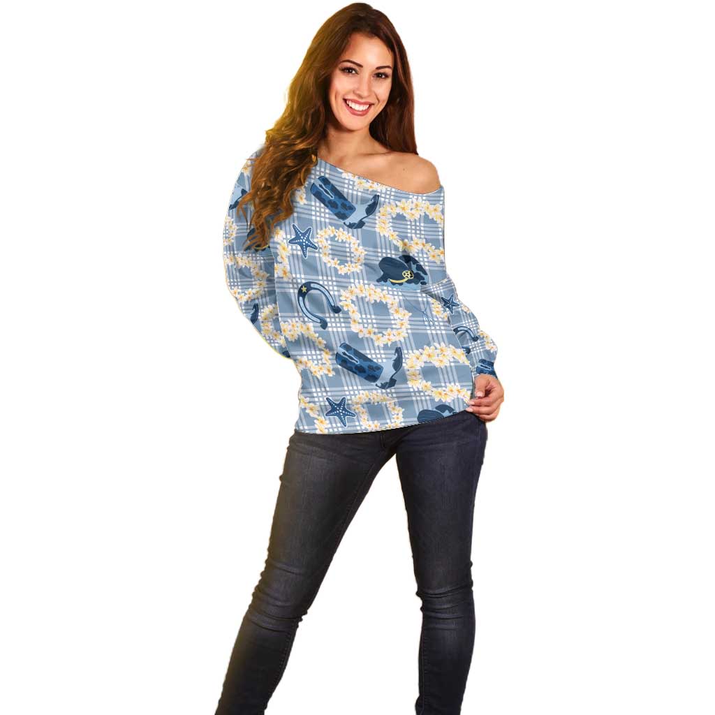 Aloha Hawaii Paniolo Jeans Palaka Off Shoulder Sweater Coastal Rodeo - Polynesian Pride