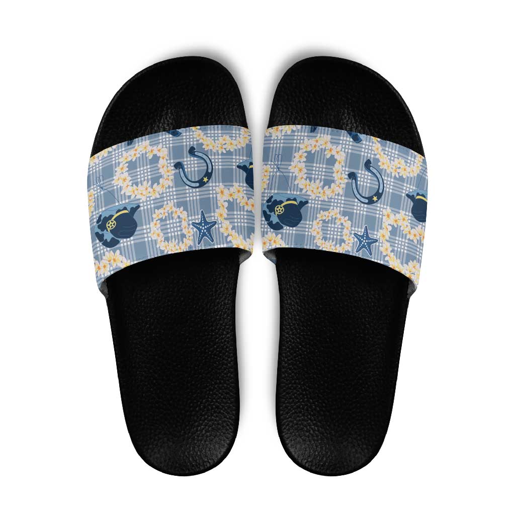Aloha Hawaii Paniolo Jeans Palaka Slide Sandals Coastal Rodeo - Polynesian Pride