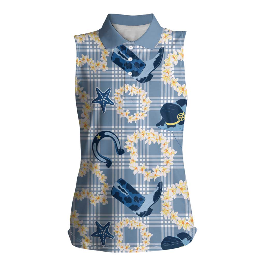Aloha Hawaii Paniolo Jeans Palaka Women Sleeveless Polo Shirt Coastal Rodeo - Polynesian Pride