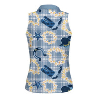 Aloha Hawaii Paniolo Jeans Palaka Women Sleeveless Polo Shirt Coastal Rodeo - Polynesian Pride