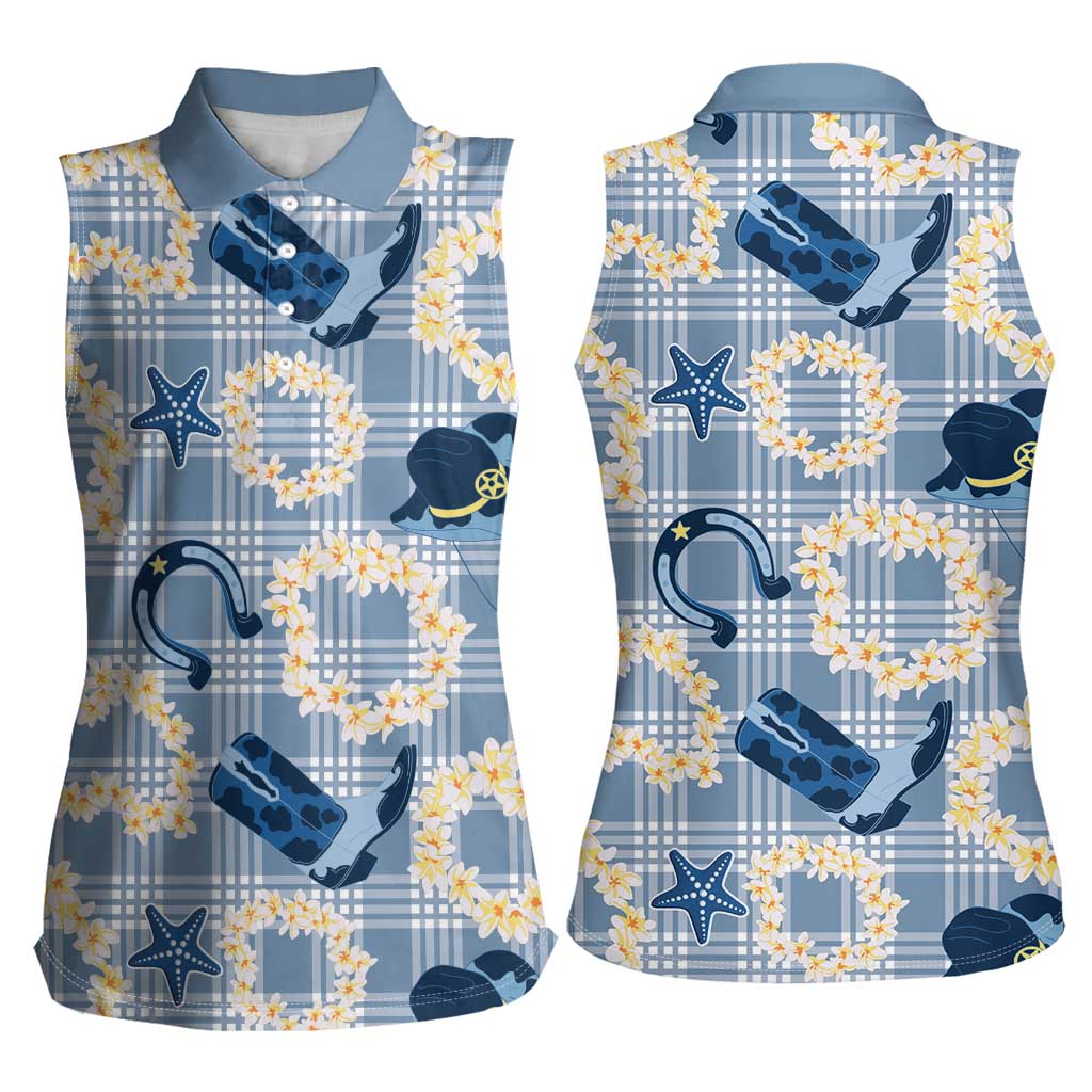 Aloha Hawaii Paniolo Jeans Palaka Women Sleeveless Polo Shirt Coastal Rodeo - Polynesian Pride