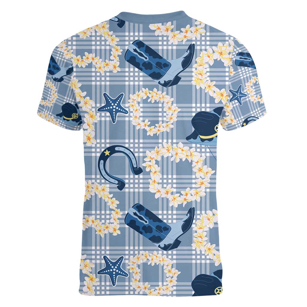 Aloha Hawaii Paniolo Jeans Palaka Women V-Neck T-Shirt Coastal Rodeo - Polynesian Pride