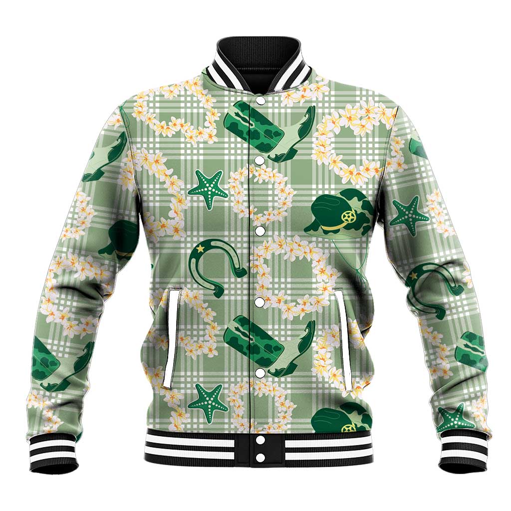 Aloha Hawaii Paniolo Mint Palaka Baseball Jacket Coastal Rodeo - Polynesian Pride