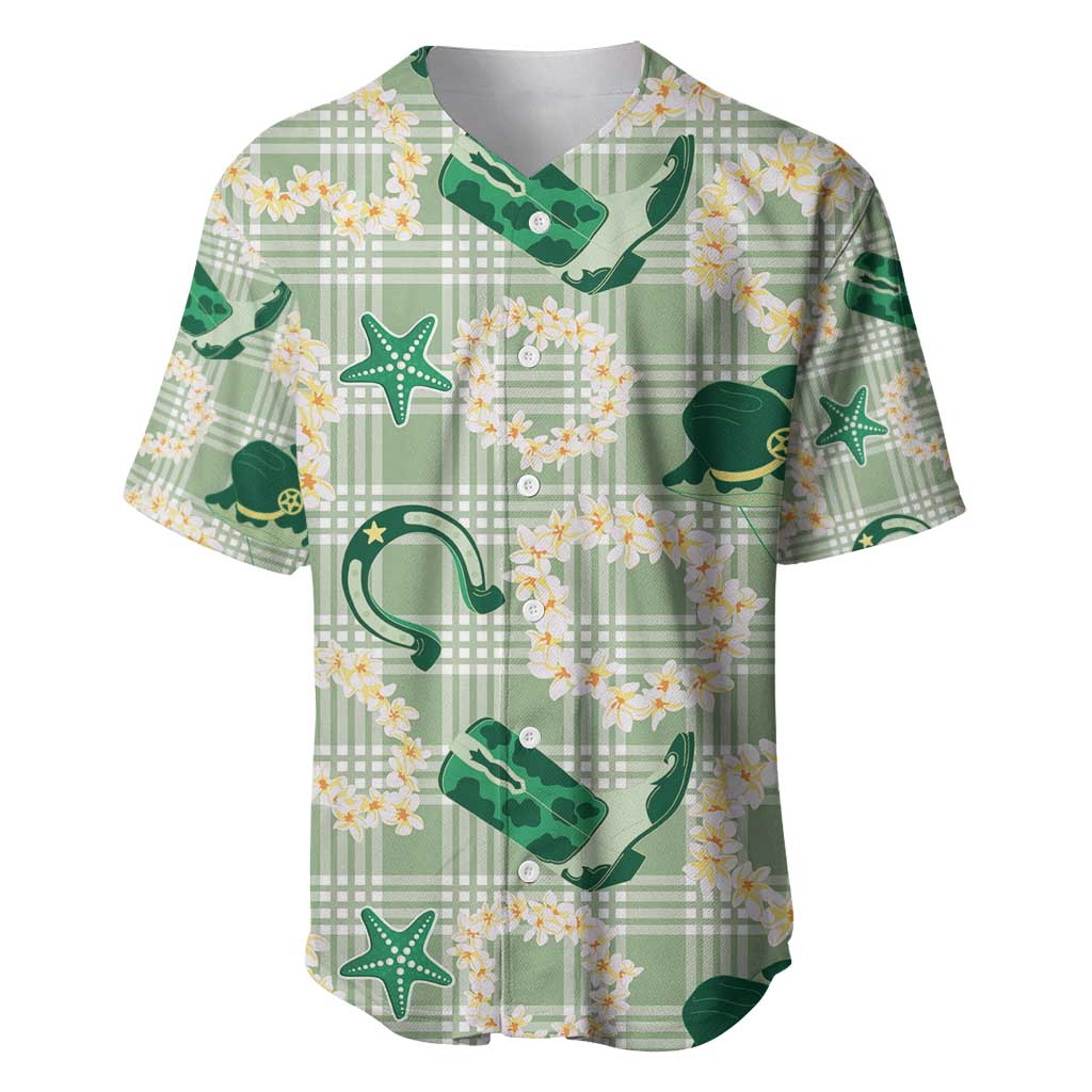 Aloha Hawaii Paniolo Mint Palaka Baseball Jersey Coastal Rodeo - Polynesian Pride