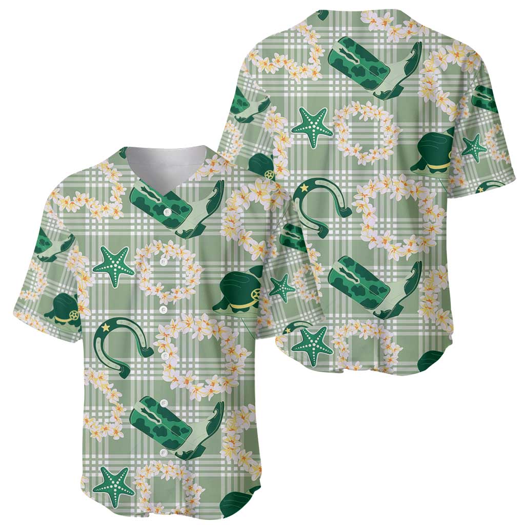 Aloha Hawaii Paniolo Mint Palaka Baseball Jersey Coastal Rodeo - Polynesian Pride