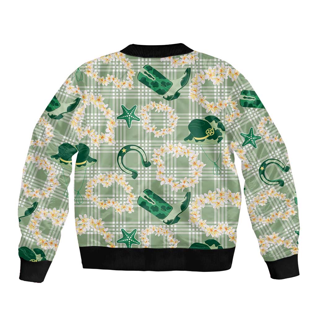 Aloha Hawaii Paniolo Mint Palaka Bomber Jacket Coastal Rodeo - Polynesian Pride