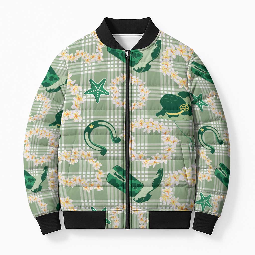 Aloha Hawaii Paniolo Mint Palaka Bomber Puffer Jacket Coastal Rodeo - Polynesian Pride