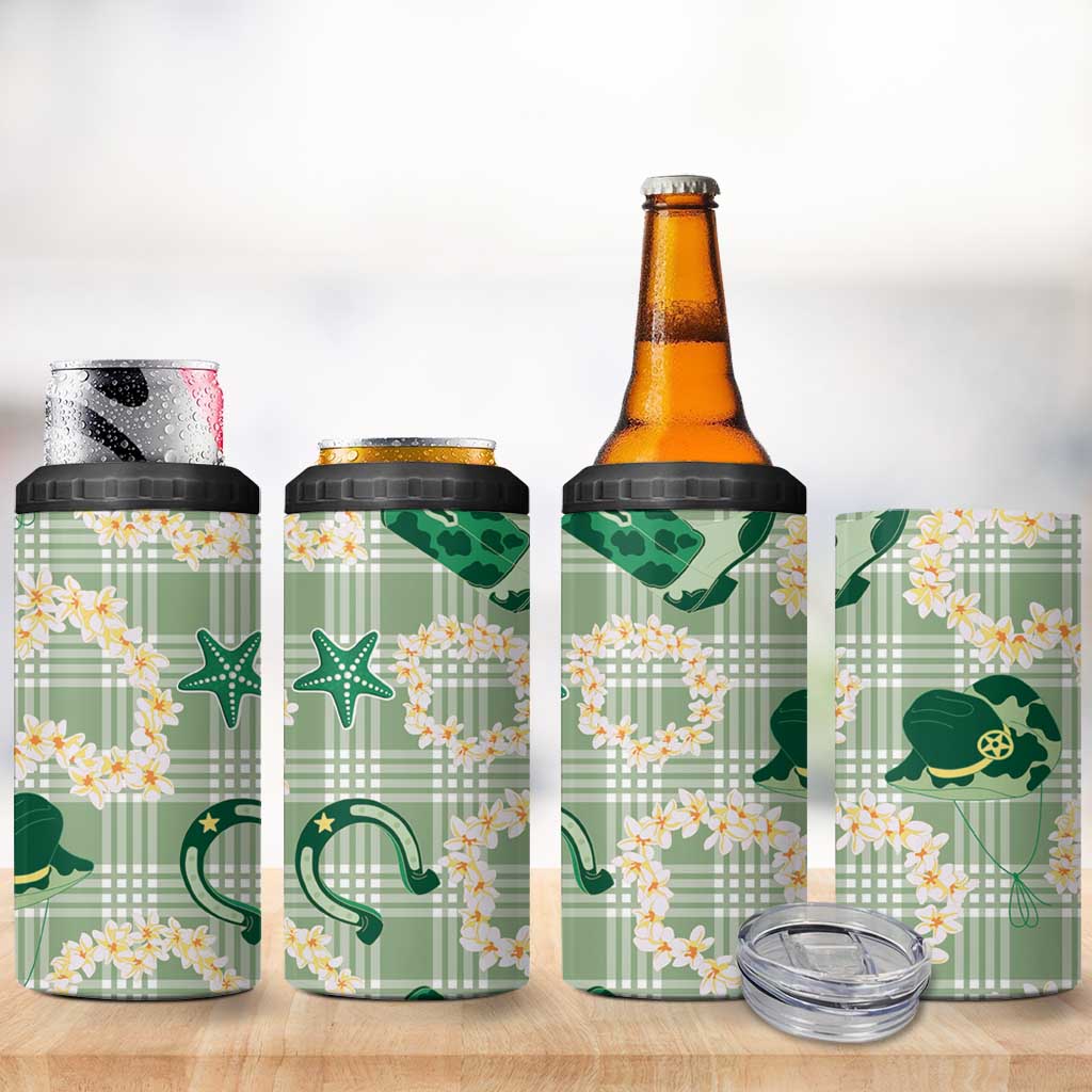 Aloha Hawaii Paniolo Mint Palaka 4 in 1 Can Cooler Tumbler Coastal Rodeo - Polynesian Pride