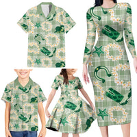 Aloha Hawaii Paniolo Mint Palaka Family Matching Long Sleeve Bodycon Dress and Hawaiian Shirt Coastal Rodeo - Polynesian Pride