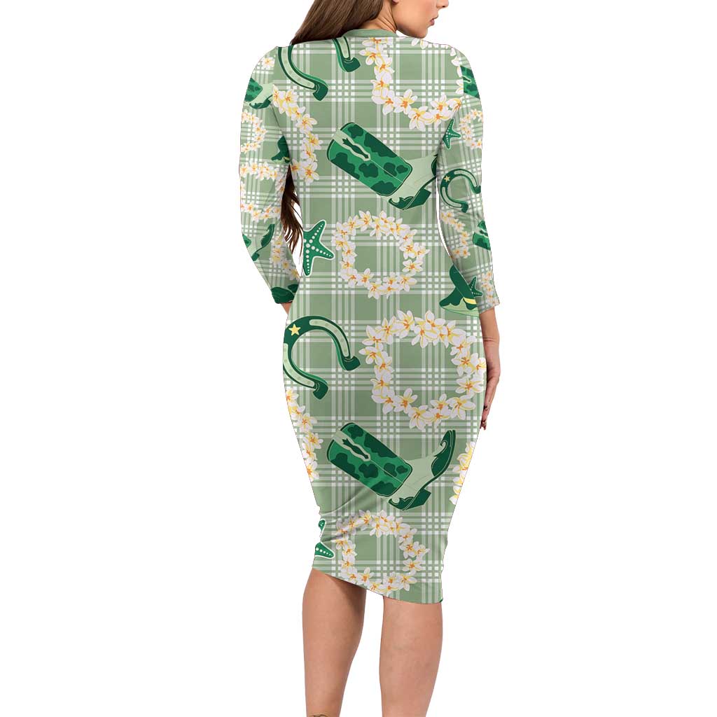 Aloha Hawaii Paniolo Mint Palaka Family Matching Long Sleeve Bodycon Dress and Hawaiian Shirt Coastal Rodeo - Polynesian Pride