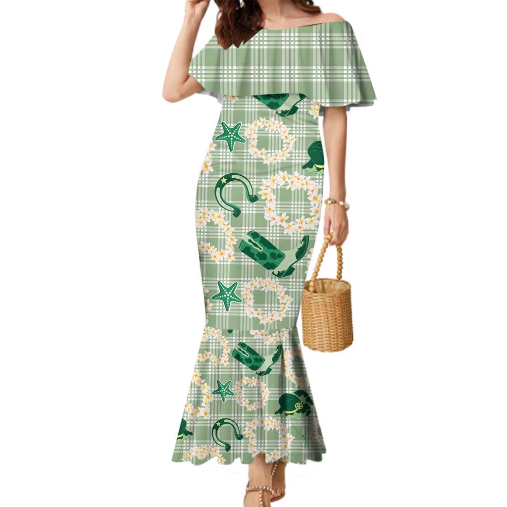 Aloha Hawaii Paniolo Mint Palaka Family Matching Mermaid Dress and Hawaiian Shirt Coastal Rodeo - Polynesian Pride