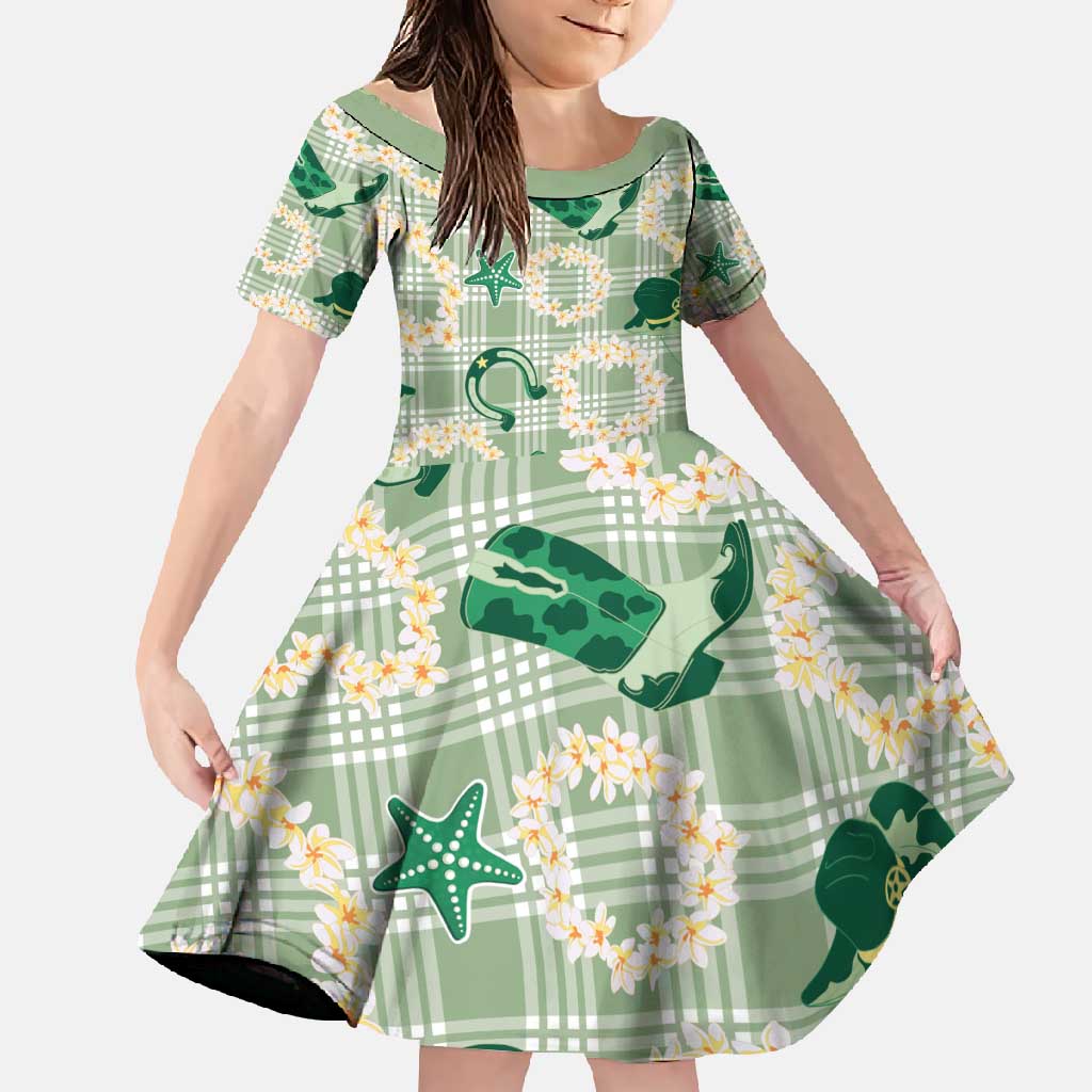 Aloha Hawaii Paniolo Mint Palaka Family Matching Off Shoulder Maxi Dress and Hawaiian Shirt Coastal Rodeo - Polynesian Pride