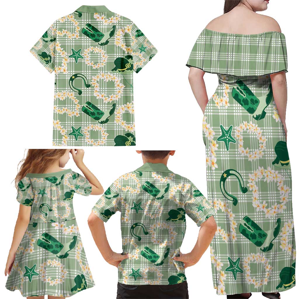 Aloha Hawaii Paniolo Mint Palaka Family Matching Off Shoulder Maxi Dress and Hawaiian Shirt Coastal Rodeo - Polynesian Pride