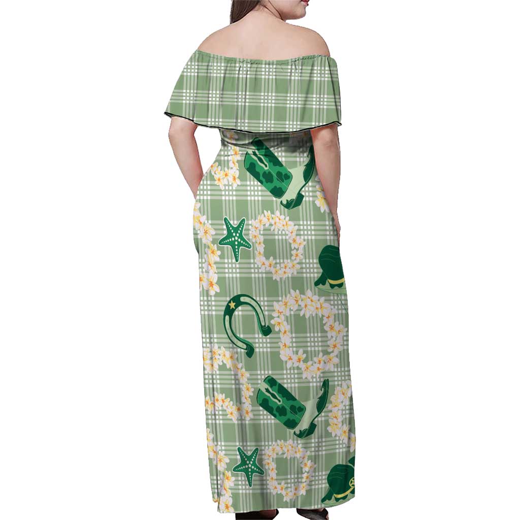 Aloha Hawaii Paniolo Mint Palaka Family Matching Off Shoulder Maxi Dress and Hawaiian Shirt Coastal Rodeo - Polynesian Pride